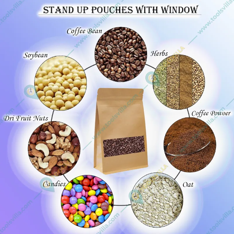 50 Pcs, 200 gm Octagon Stand Up Pouches with Window