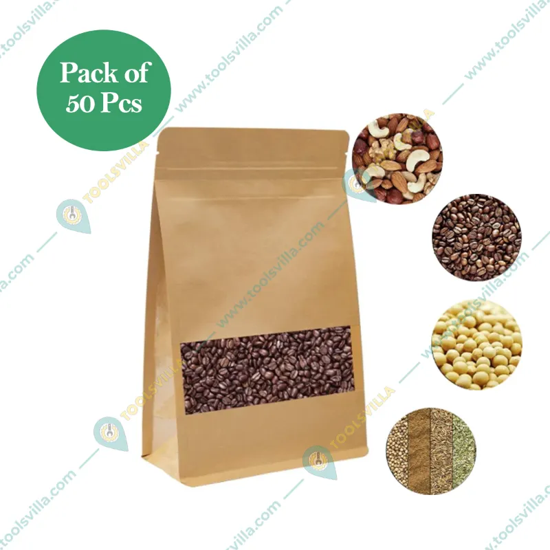 50 Pcs, 200 gm Octagon Stand Up Pouches with Window