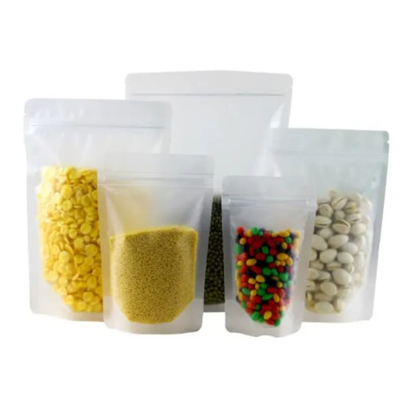 Transparent Front & Back Food Grade Storage Standup Pouches with Zipper for Food Storage | Pack of 50