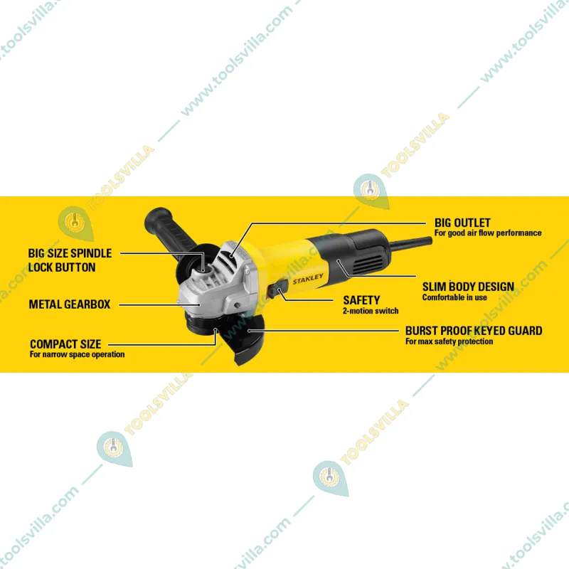 Stanley 100 mm 900 Watt Angle Grinder with Accessories, 12000 RPM (STGS9100)