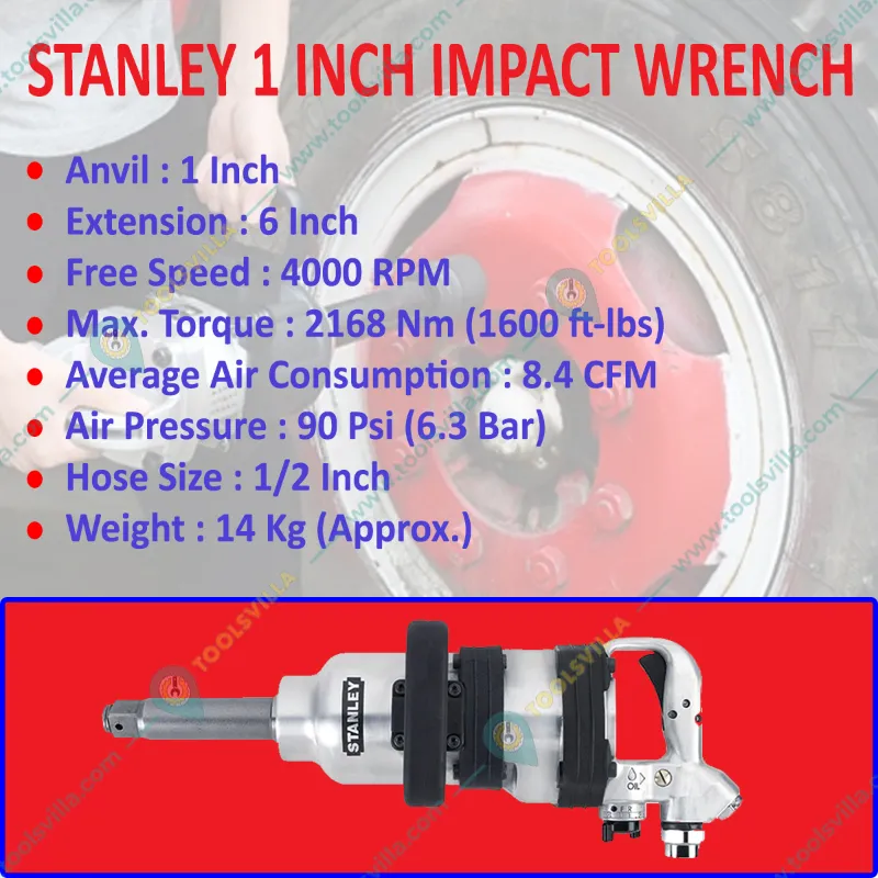 Stanley 1 Inch Impact Wrench, 4000 RPM Speed & 2168 Nm Max. Torque (97-558LA)