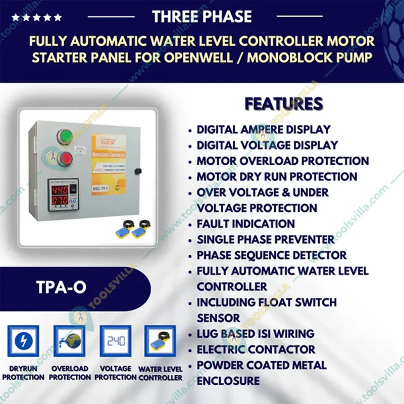 Vukar 7.5Hp 3Ph Fully Automatic Openwell / Monoblock Starter Panel with Float Switch (TPA-O) - 3 Months Warranty