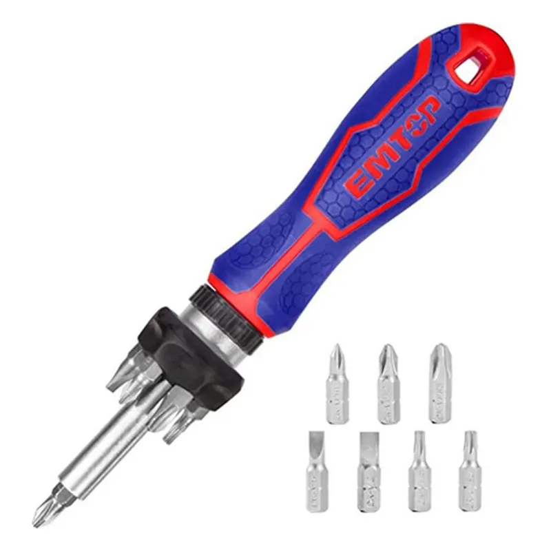 Emtop 8-in-1 Stubby Ratchet Screwdriver Set with 25mm Bits (ESDRH0802)