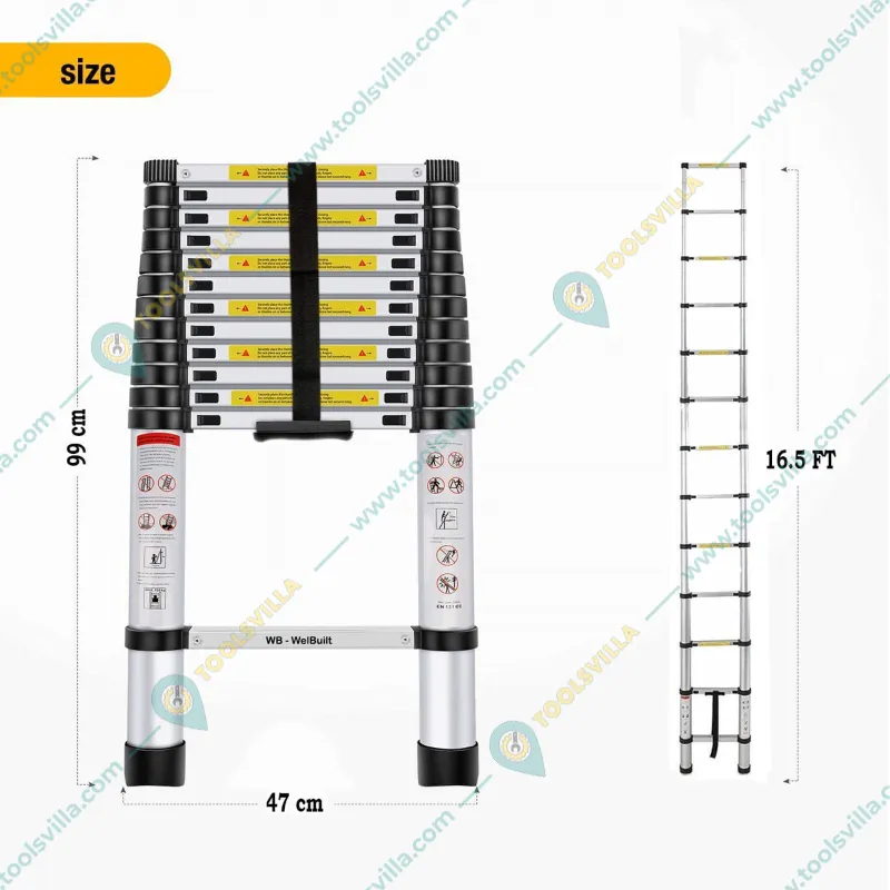 Welbuilt 16.5 Feet Portable & Compact Aluminium Telescopic Ladder | EN131 Certified
