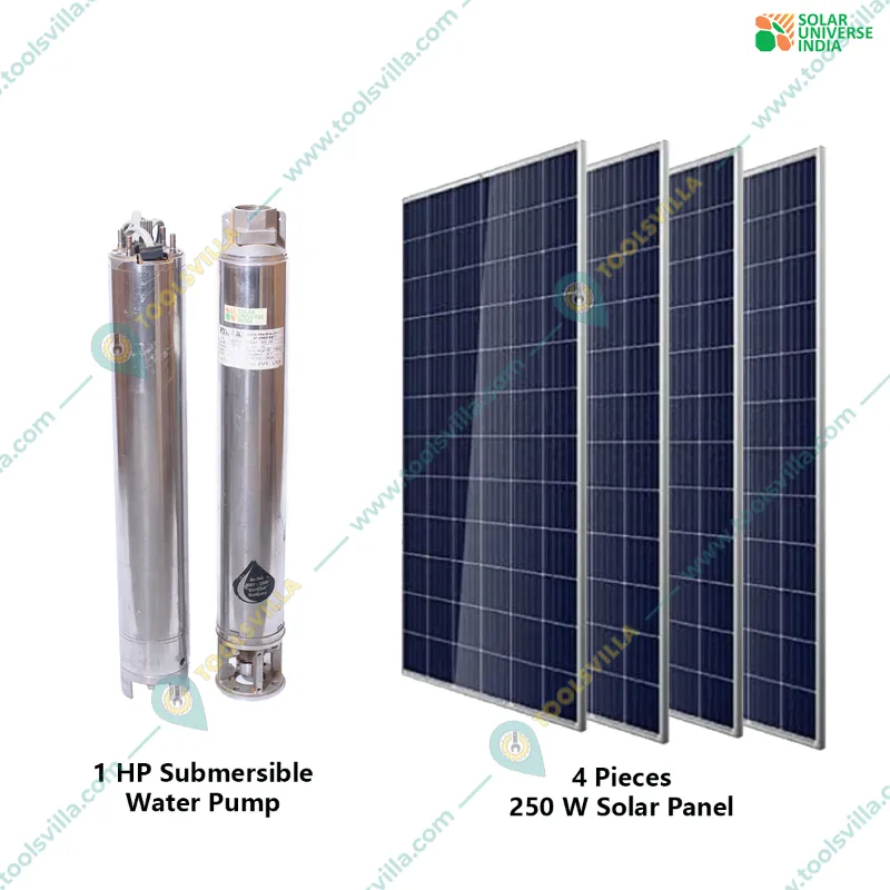Solar Pump and Solar Panel Combo-1HP Water Submersible Pump & 4 pieces Solar Panel by Solar Universe India (1 year Warranty)