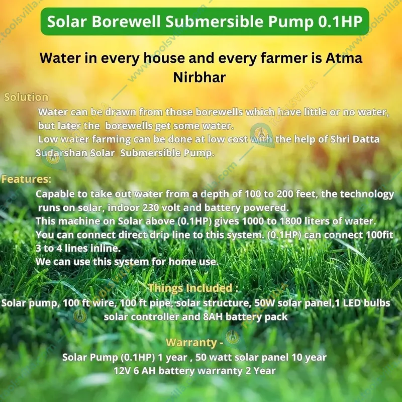0.1 HP Solar Submersible Water Pump Set /Solar Pump with Warranty