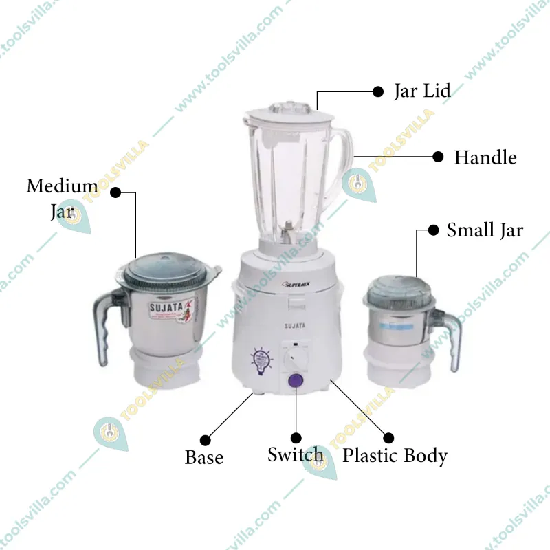 Sujata Supermix Mixer Grinder, 900 Watt, with Free One Medium Jar and One Small Jar