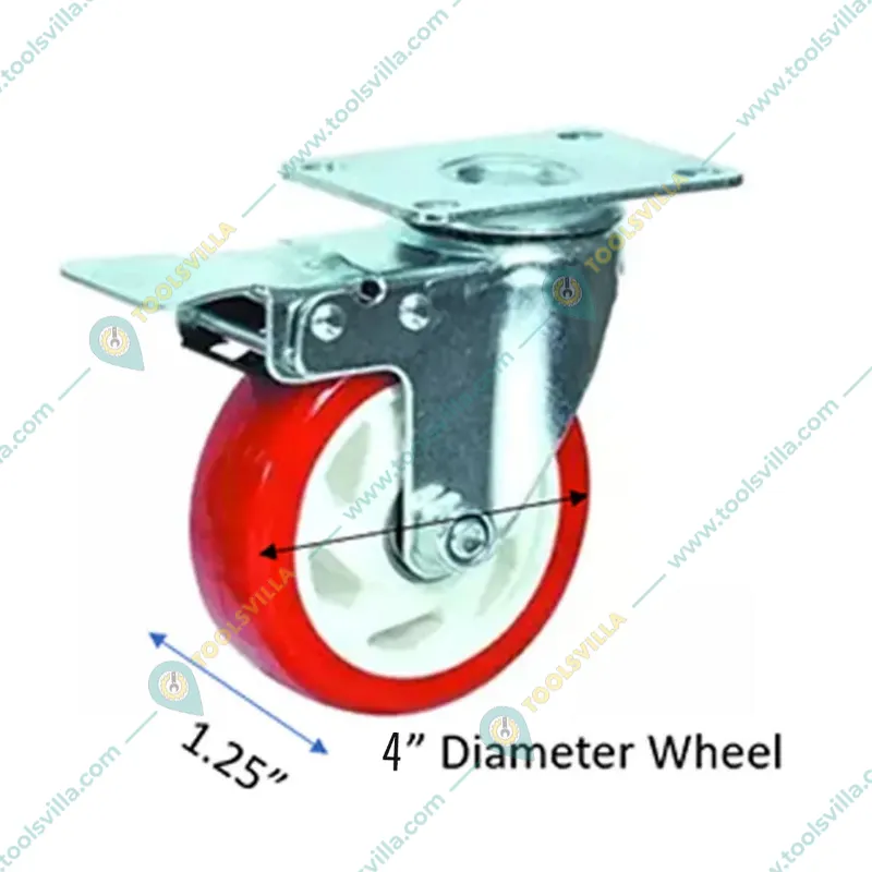 Suwas Trolley 4 Pcs 4” x 1.25”, 100Kg. Loading Capacity PU Swivel With Brake Castor Wheel (4x1.25-100-BR-PU)