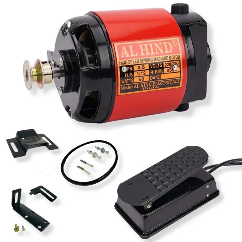 Al Hind 1/12 Hp Copper Winding Red & Black Sewing Machine Motor with Speed Controller and Accessories, 8500 RPM