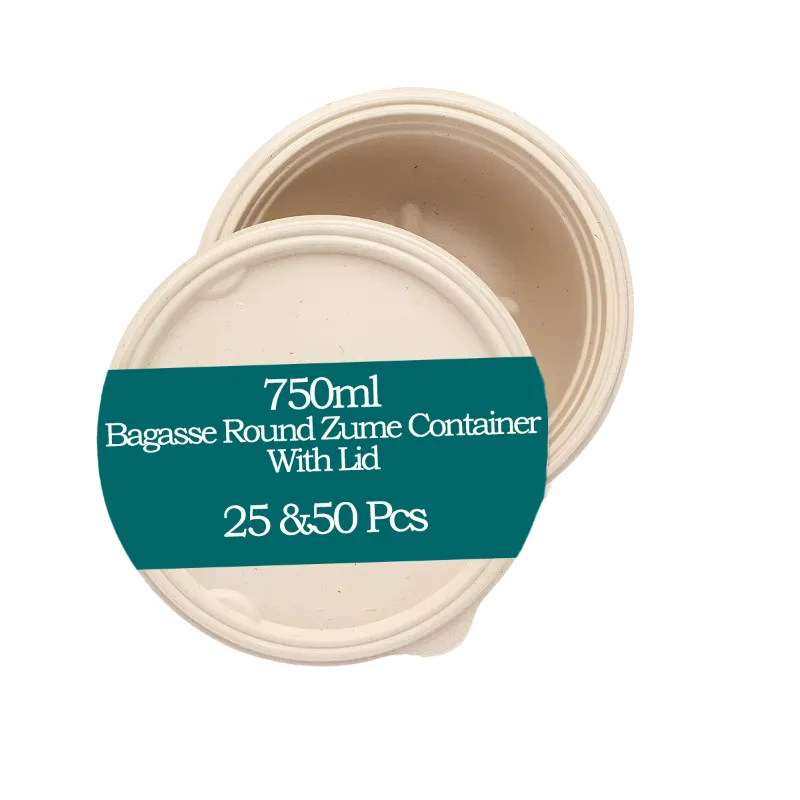 750ml Bagasse Round Zume Container With Lid, 100% Anti-Leak Technology for Food Delivery, Take Away Meals
