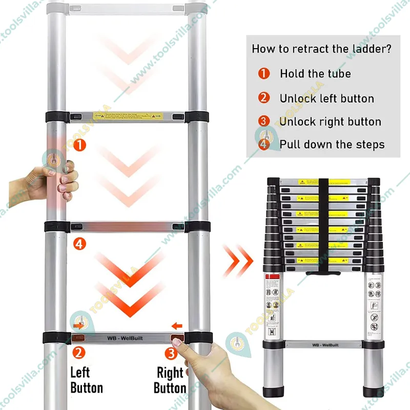 Welbuilt 14 Step 5.4 Meter (18 Ft) Portable & Compact Aluminium Telescopic Ladder | EN131 Certified