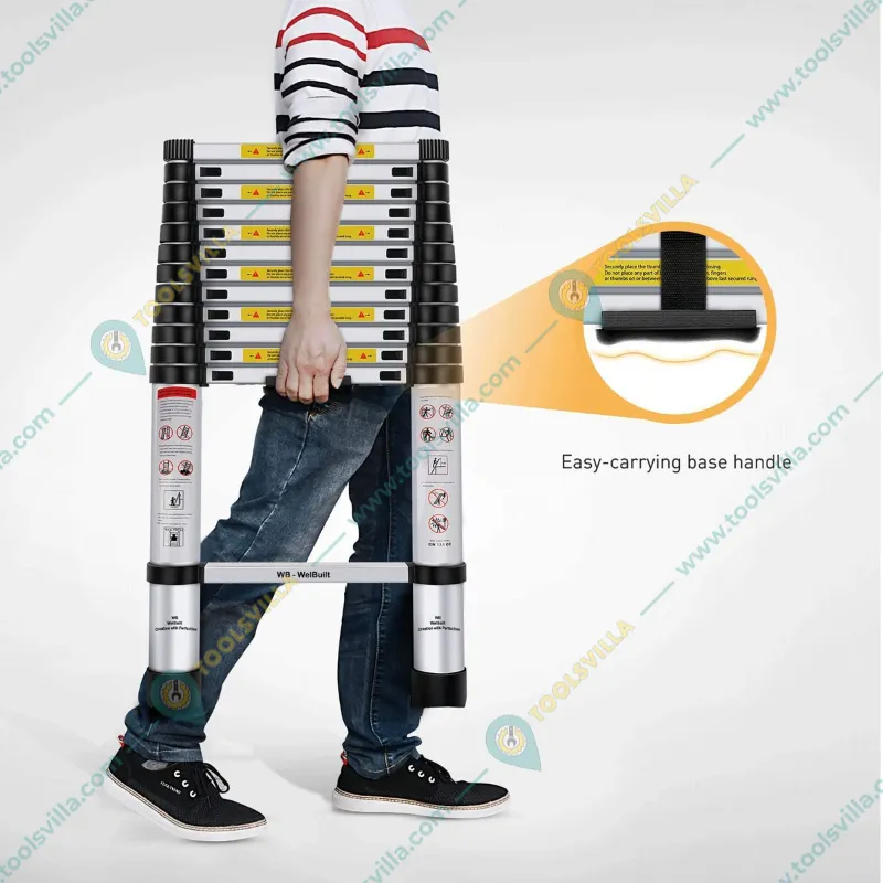 Welbuilt 14 Step 5.4 Meter (18 Ft) Portable & Compact Aluminium Telescopic Ladder | EN131 Certified