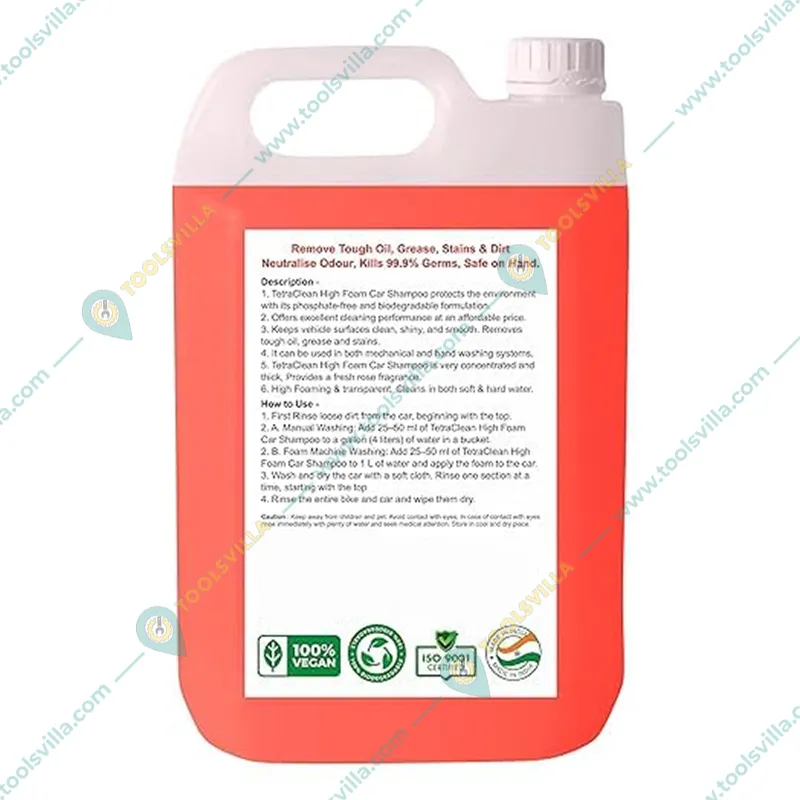 TetraClean 5L High Foam Car Shampoo, Rose Fragrance, Removes Tough Oil, Grease & Stains from Vehicle