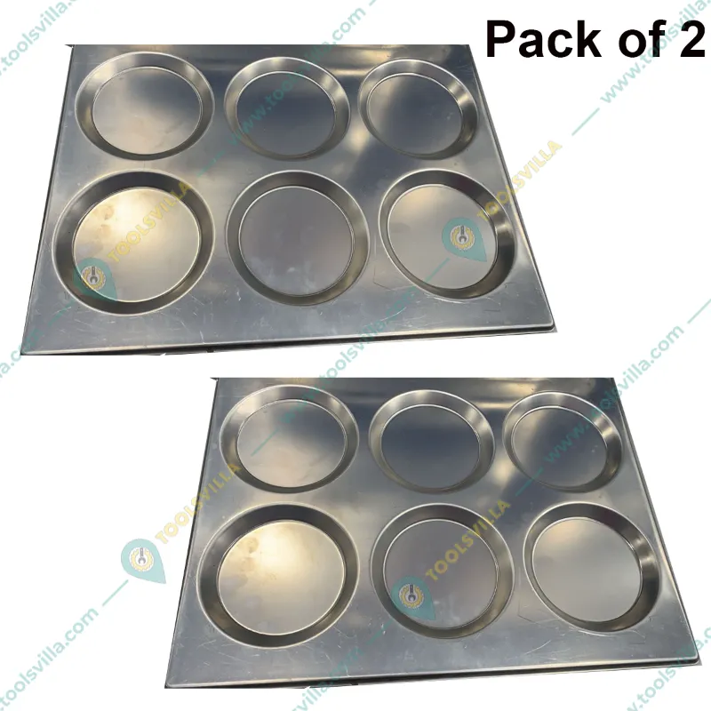 Pack of 2 Stainless Steel 6 Cavity Thatte Idli Tray, 30x30cm 