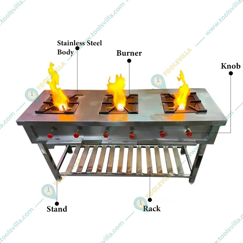  Commercial 60 x 20 Inch Stainless Steel Three Burner Range
