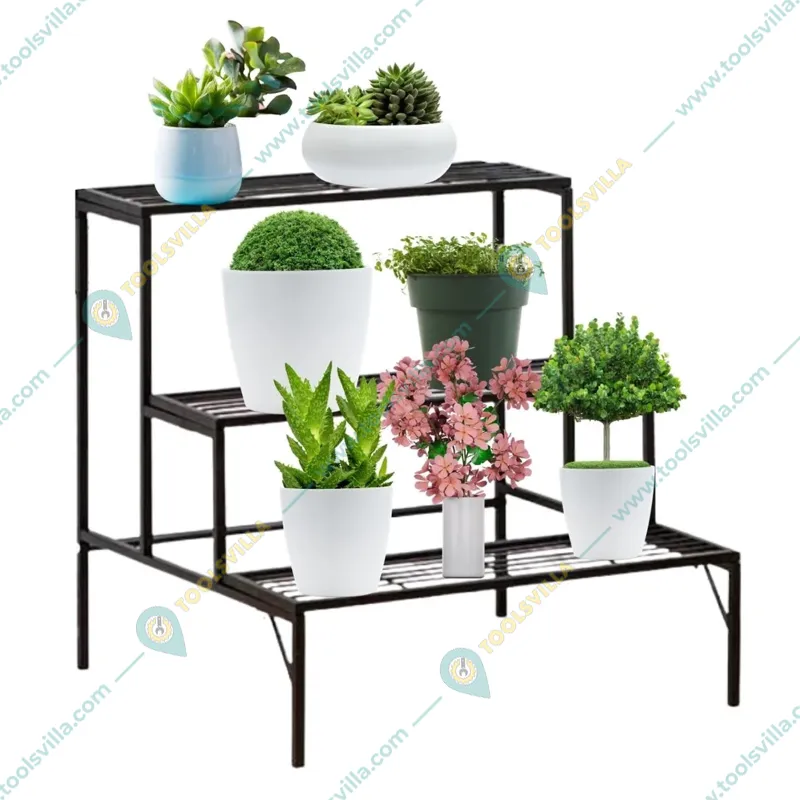 Ecofynd 3-Tier Trio Metal Plant Stand | Sleek Black Powder-Coated Iron Stand For Indoor & Outdoor Use