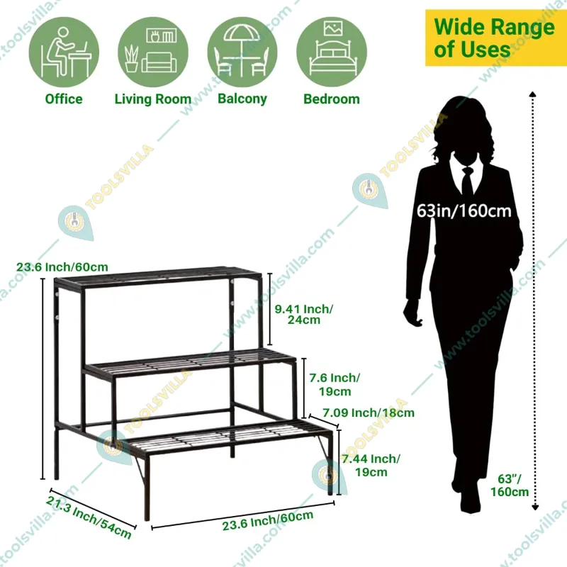 Ecofynd 3-Tier Trio Metal Plant Stand | Sleek Black Powder-Coated Iron Stand For Indoor & Outdoor Use
