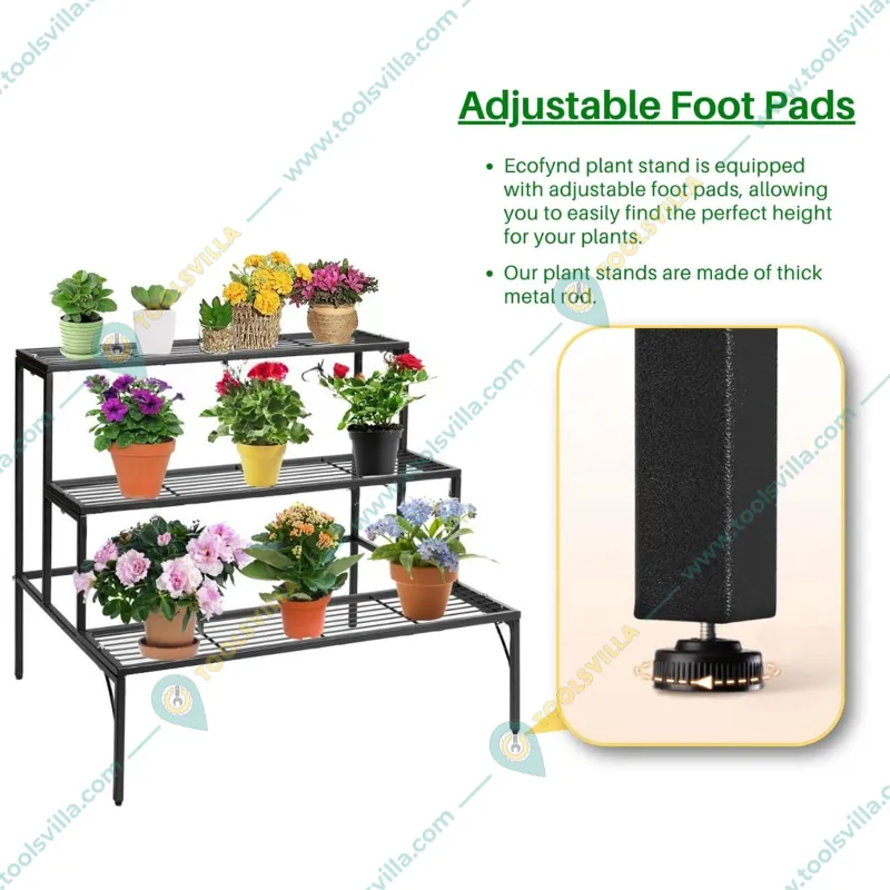 Ecofynd 3-Tier Trio Metal Plant Stand | Sleek Black Powder-Coated Iron Stand For Indoor & Outdoor Use