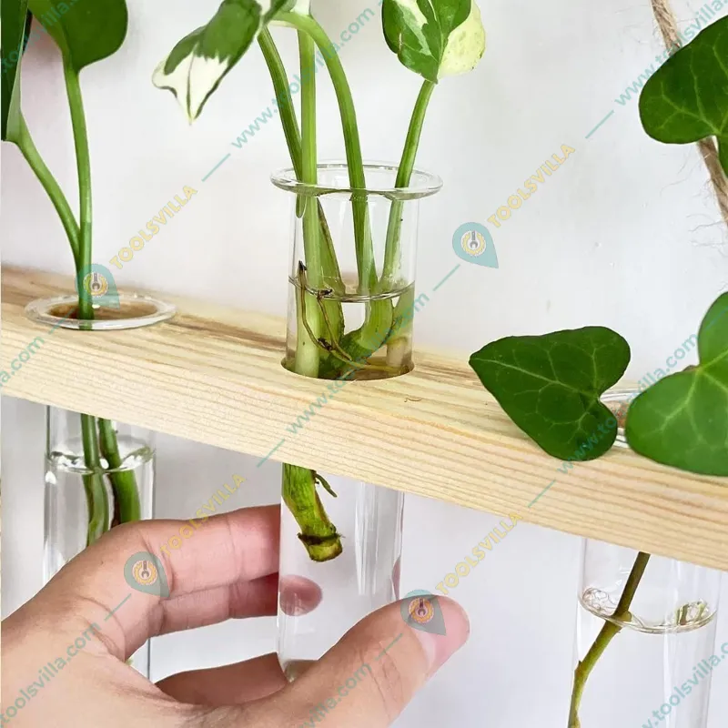 Ecofynd TTP006 Wooden 3-Tier Wall Hanging Test Tube Planter for Hydroponic Indoor Decor