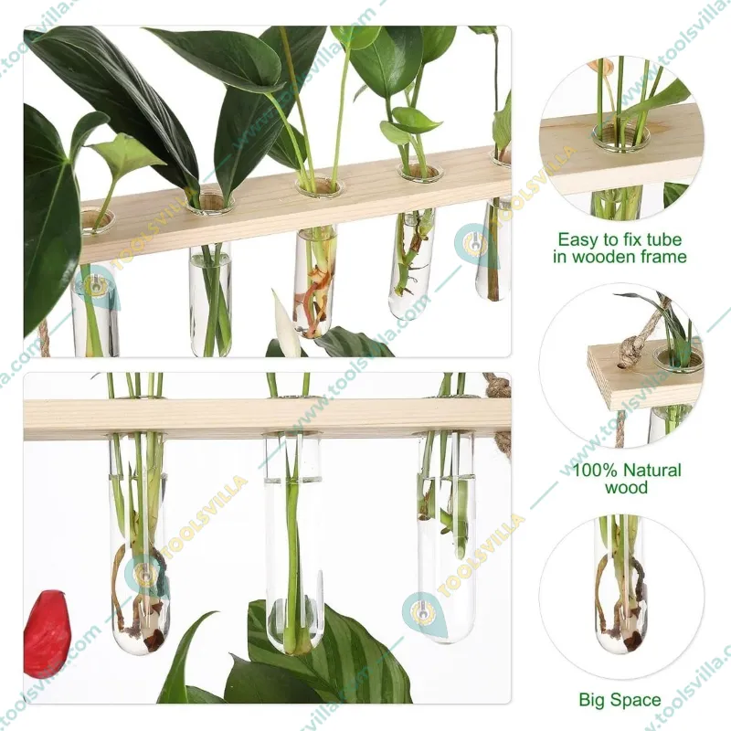 Ecofynd TTP006 Wooden 3-Tier Wall Hanging Test Tube Planter for Hydroponic Indoor Decor