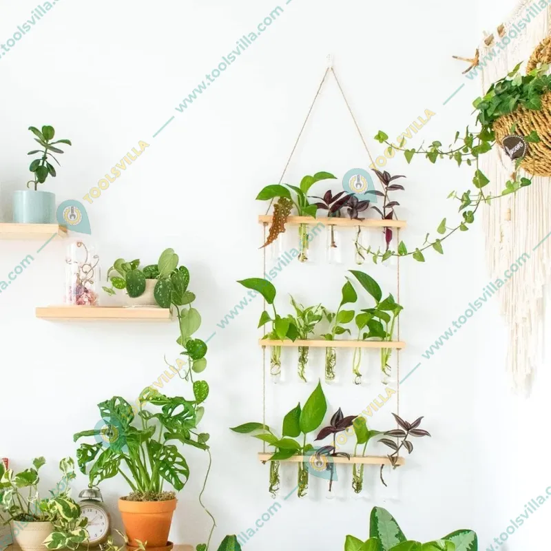 Ecofynd TTP006 Wooden 3-Tier Wall Hanging Test Tube Planter for Hydroponic Indoor Decor
