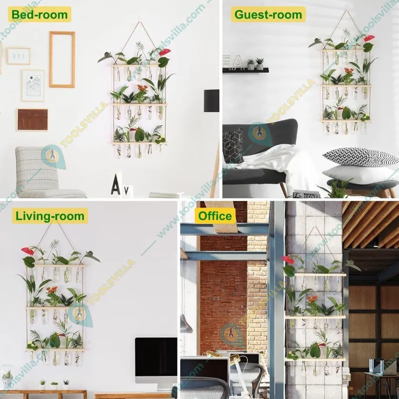 Ecofynd TTP006 Wooden 3-Tier Wall Hanging Test Tube Planter for Hydroponic Indoor Decor