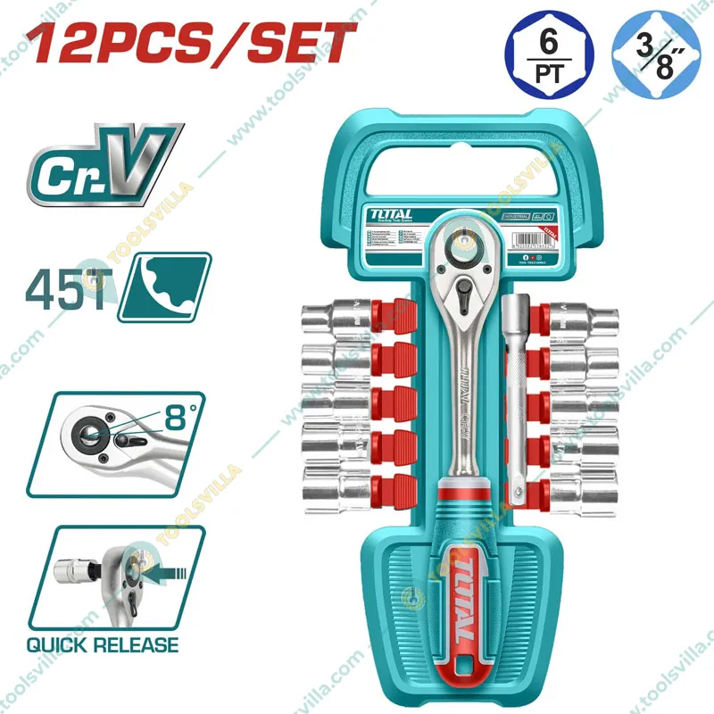 Total 12 Pcs 3/8″ Socket Set – THT381121