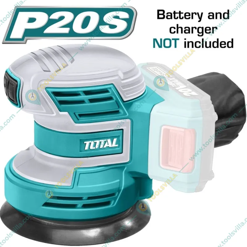 Total 20V Lithium-Ion Cordless Random Orbital Sander with 5 Pcs Sand Paper Without Battery & Charger (TROSLI2001)