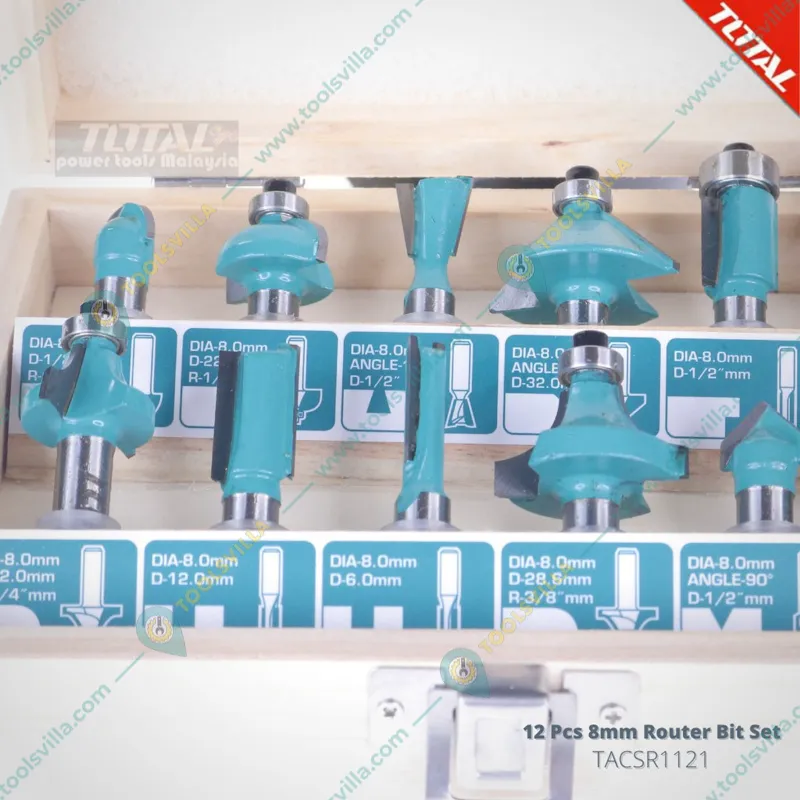 Total 8 mm 12 Pcs Router Bits Set (TACSR1121)