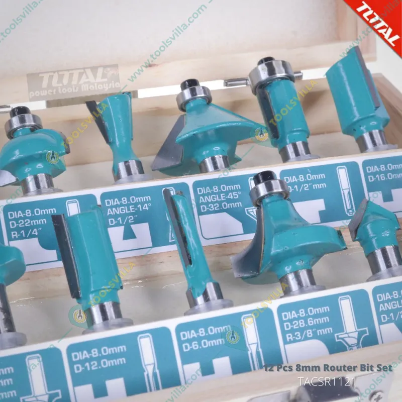 Total 8 mm 12 Pcs Router Bits Set (TACSR1121)