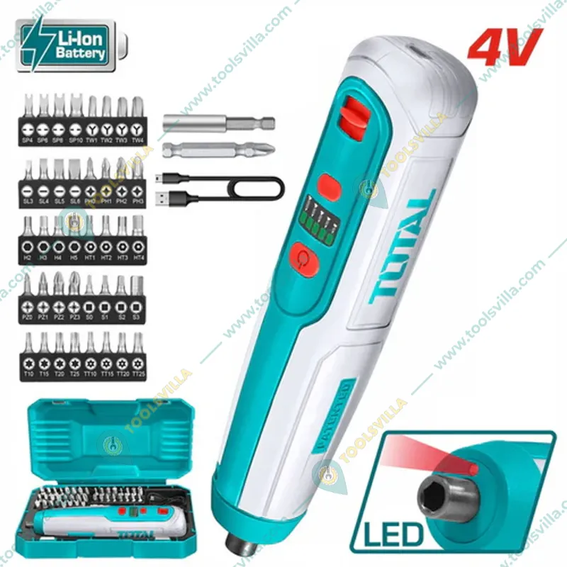 Total 1/4" Hex Shank Lithium-Ion Cordless Screwdriver with Accessories, 240 RPM (TSDLI0403)