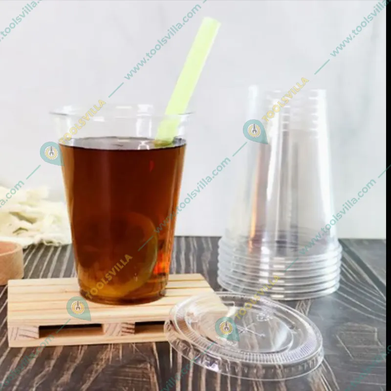 300ml Transparent Plastic Glass with Flat Lids(Pack-25 Pcs )
