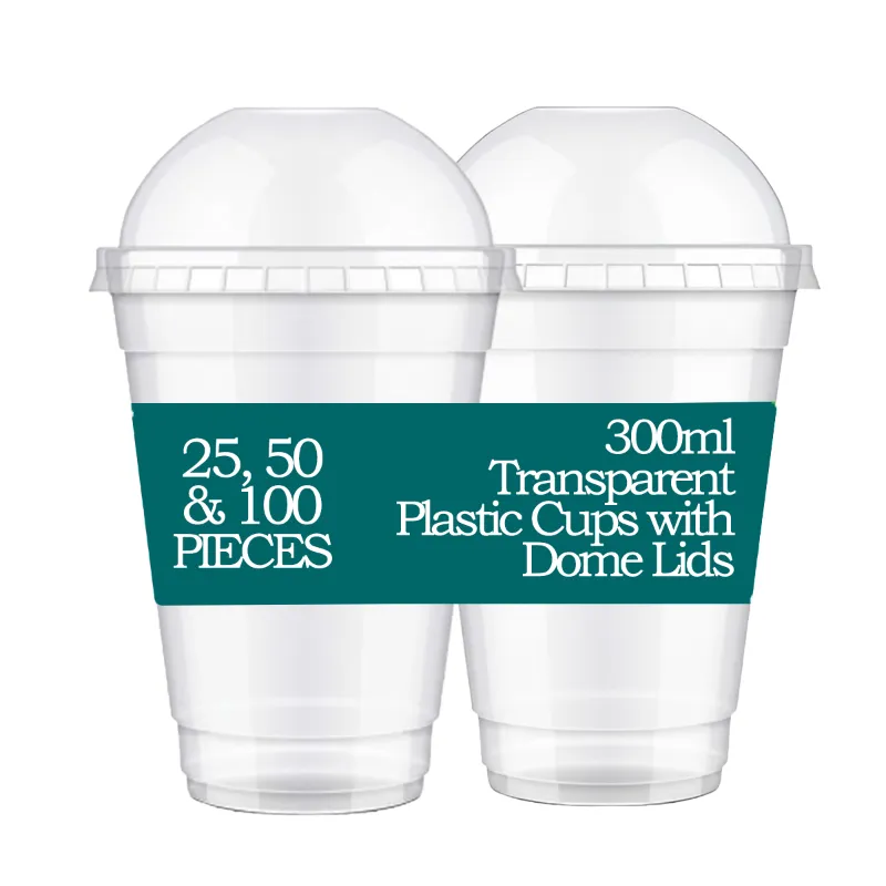300ml Transparent Plastic Glass with Dome Lids
