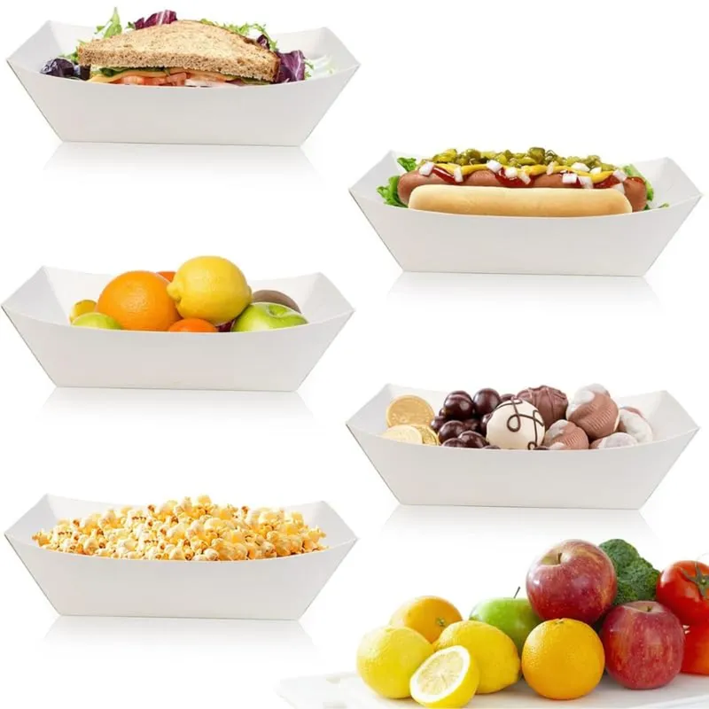 100pcs, 1000ml White Trays of 330 GSM, Disposable Trays for Snack, Cookies