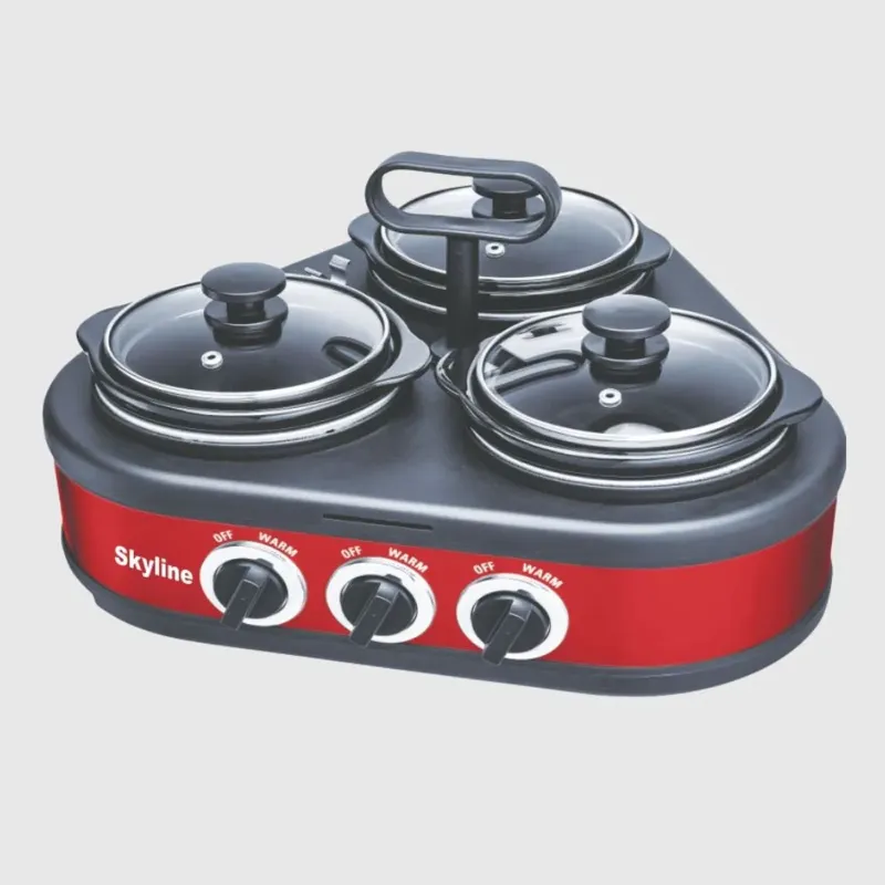 Skyline VTL-6464 Triangle Model Triple-Pot Slow Cooker – 3x1.25L for Multi-Dish Convenience 300W With 1 Year Warranty