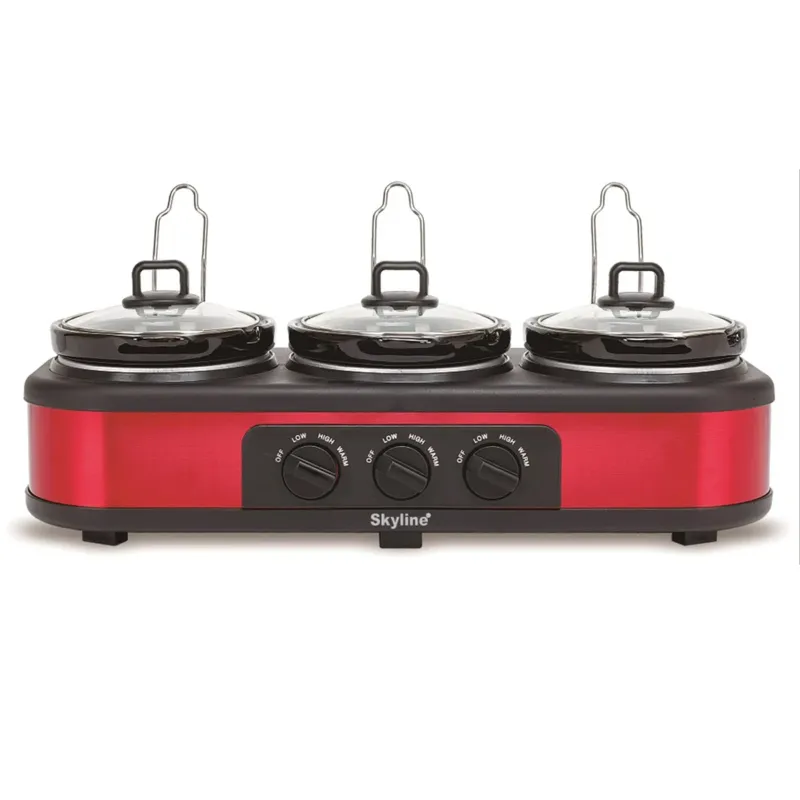 Skyline VTL-6363 Triple-Pot Slow Cooker - 300 Watts, 3x1.25L for Ultimate Multi-Dish Cooking With 1 Year Warranty