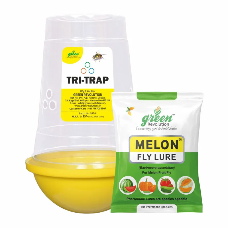 Green Revolution Highly Effective TRI Trap with Melon Fly Lure(Quantity-5 Traps and 5 Lures)