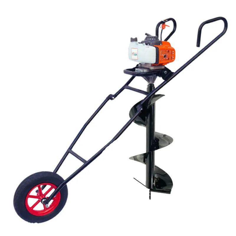Latson EA 63, 2 Stroke 63cc Trolley Earth Auger / Post Hole Digger with 12 inch Drill Bit | Soil Drilling Machine