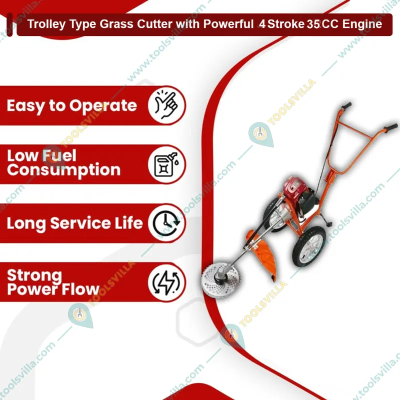 Heavy Duty Petrol Grass Cutter with 4 Stroke 35CC Engine with Flat Tiller Attachment