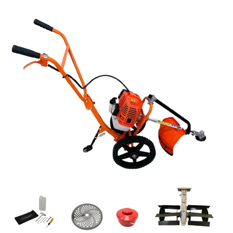GRAMSTRONG Trolley Type Premium Grass Cutter, 2 Stroke 52CC With Wave Tiller Attachment