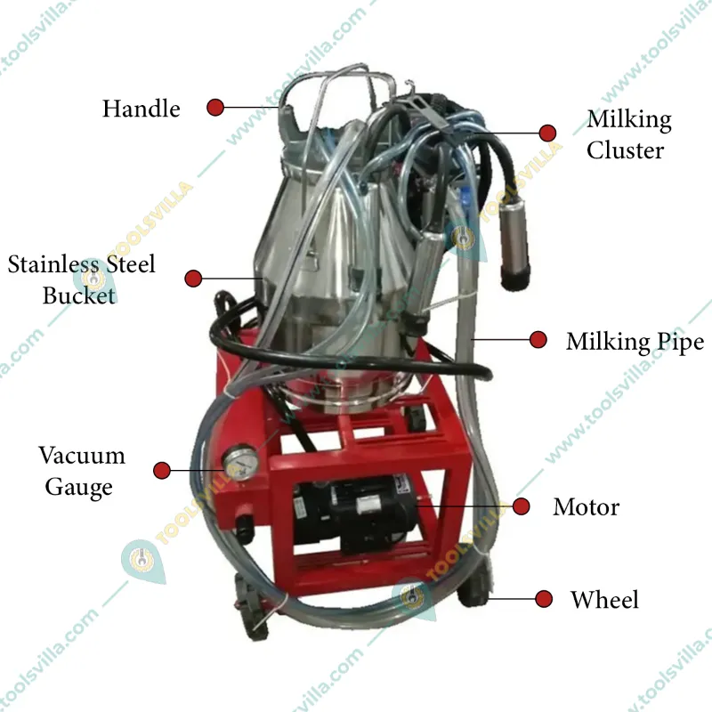 Commercial 0.5HP Trolley Type 20L Single Bucket Milking Machine, 60 PPM