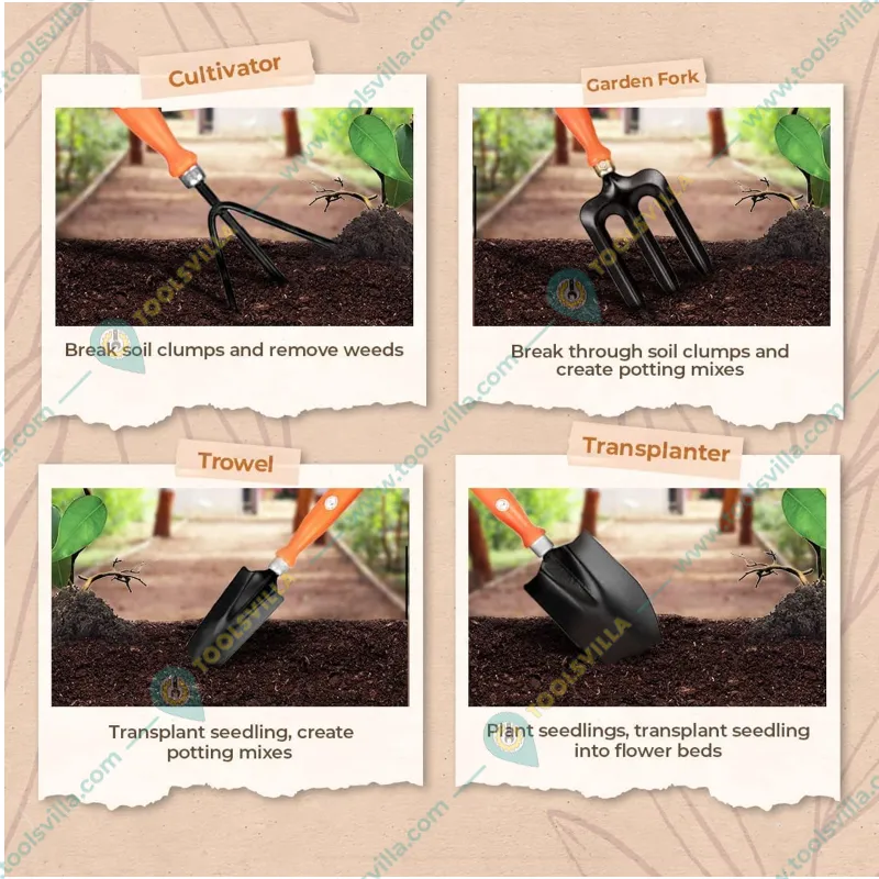 Jaiveer Set of 8 Garden Tools - Trowel, Transplanter, Garden Fork, Cultivator, Weeder, Pruner, Hedge Shear and Garden Gloves