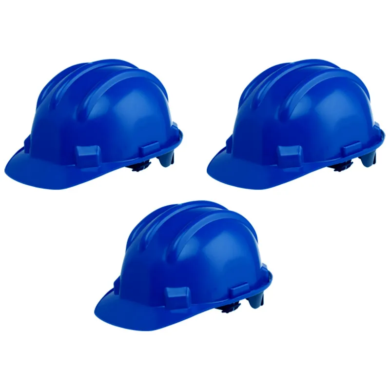 Turbo 3 Pcs Blue Colour Ratchet Safety Helmet - HDPE Material, Free Size for Industrial Uses
