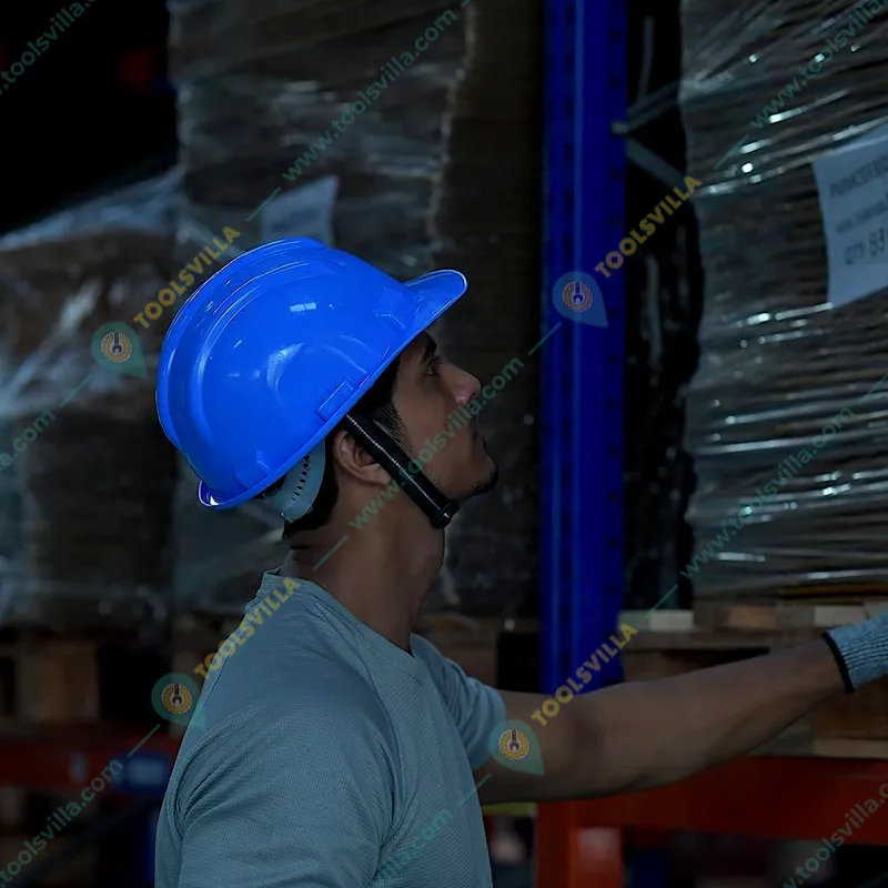 Turbo Blue Colour Ratchet Safety Helmet - HDPE Material, Free Size for Industrial Uses