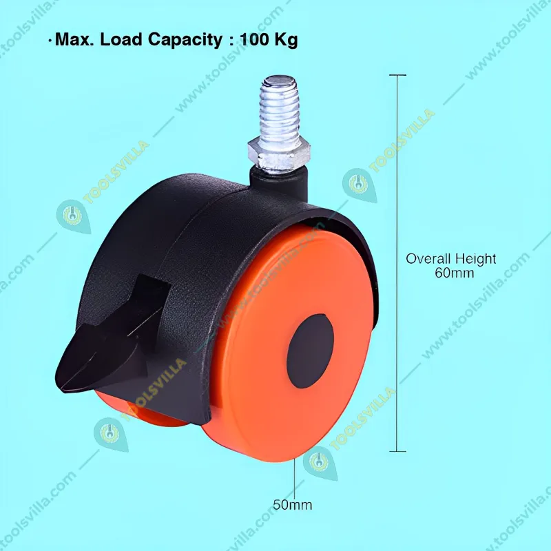 U Star (U86) Twin Wheel Castor Thread type with Break 9 Orange 100 Kg