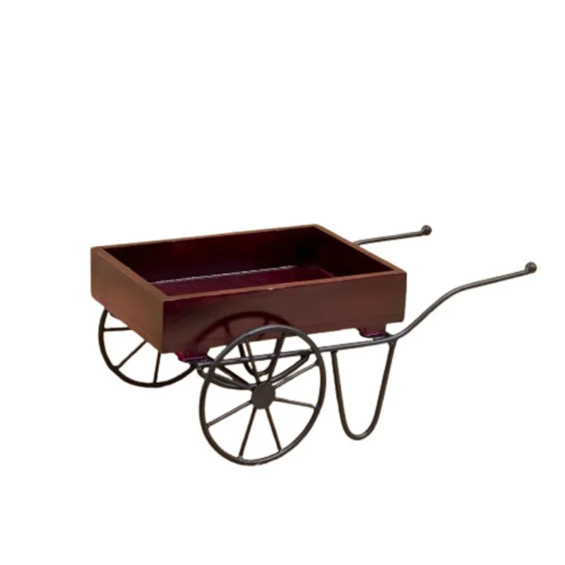  Fancy Iron Wood 2 Wheel Planter Pot Stand for Home Decoration Purpose