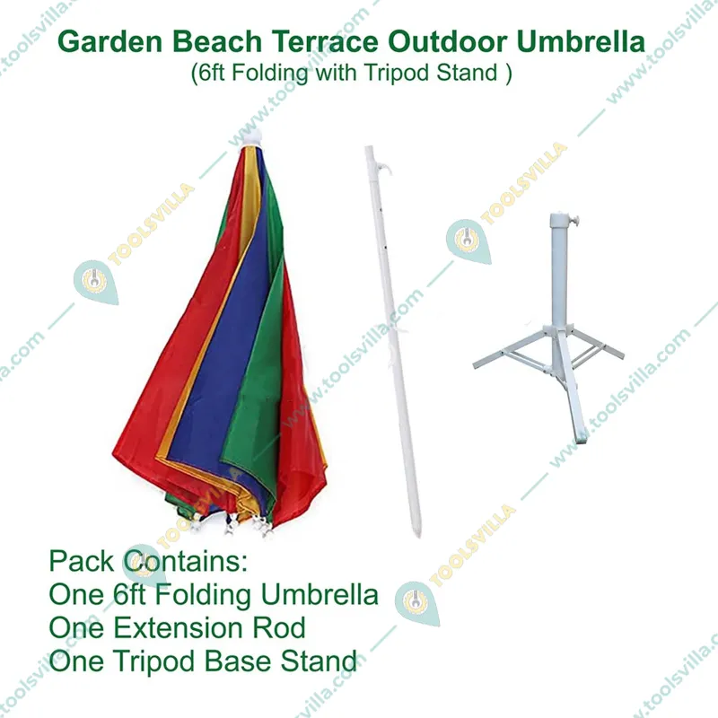 Premium Quality 6 Feet Outdoor Umbrella With Tripod Stand For Garden, Beach, Terrace (Color-Multi Color)