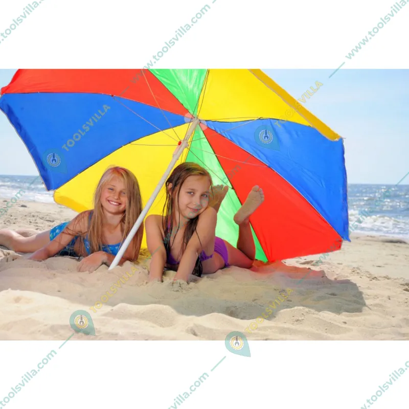 Premium Quality 6 Feet Outdoor Umbrella With Tripod Stand For Garden, Beach, Terrace (Color-Multi Color)