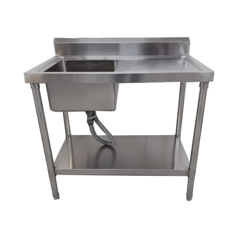 Stainless Steel Utility Sink Free Standing, Single Bowl with Under Shelf Suitable for Kitchen, Hotel, Hospital, Size 44x24x34 inch