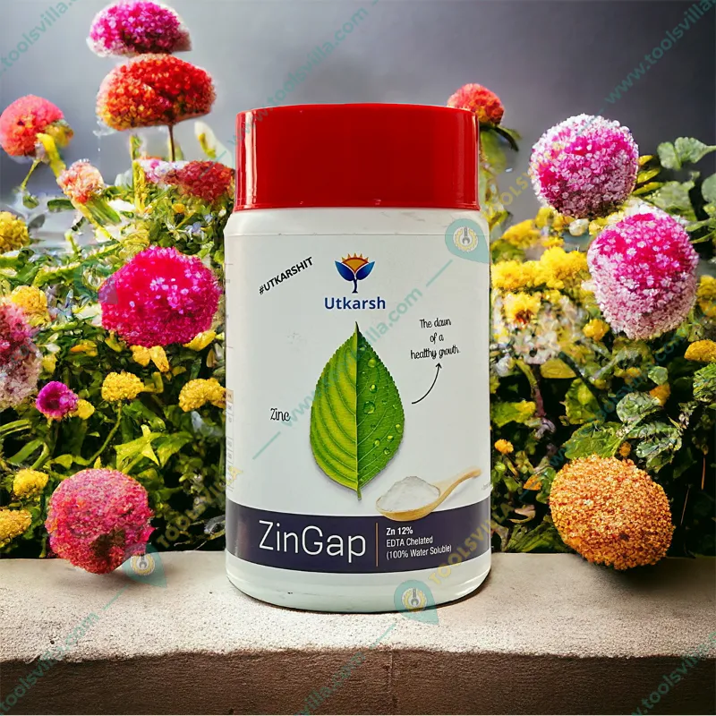 Utkarsh ZinGap (Zinc- Zn 12% EDTA Chelated, 100% Water Soluble Foliar Spray Fertilizers) | Plant Growth Booster | 500 gm